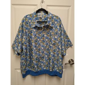 IRVINE PARK Abstract Blue & Brown Boxy Fit Shirt 3XL Vintage 90s EUC